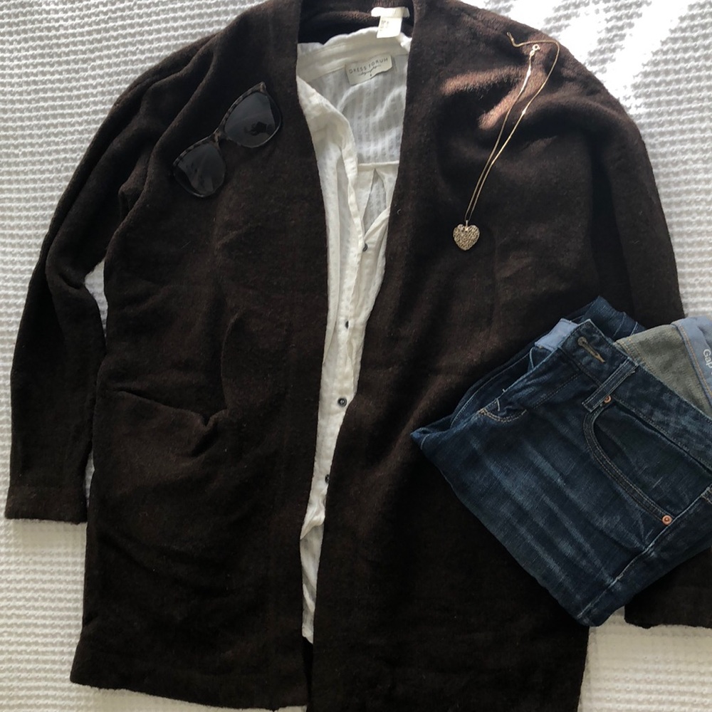 Brown, heavyweight, long cardigan from H&M